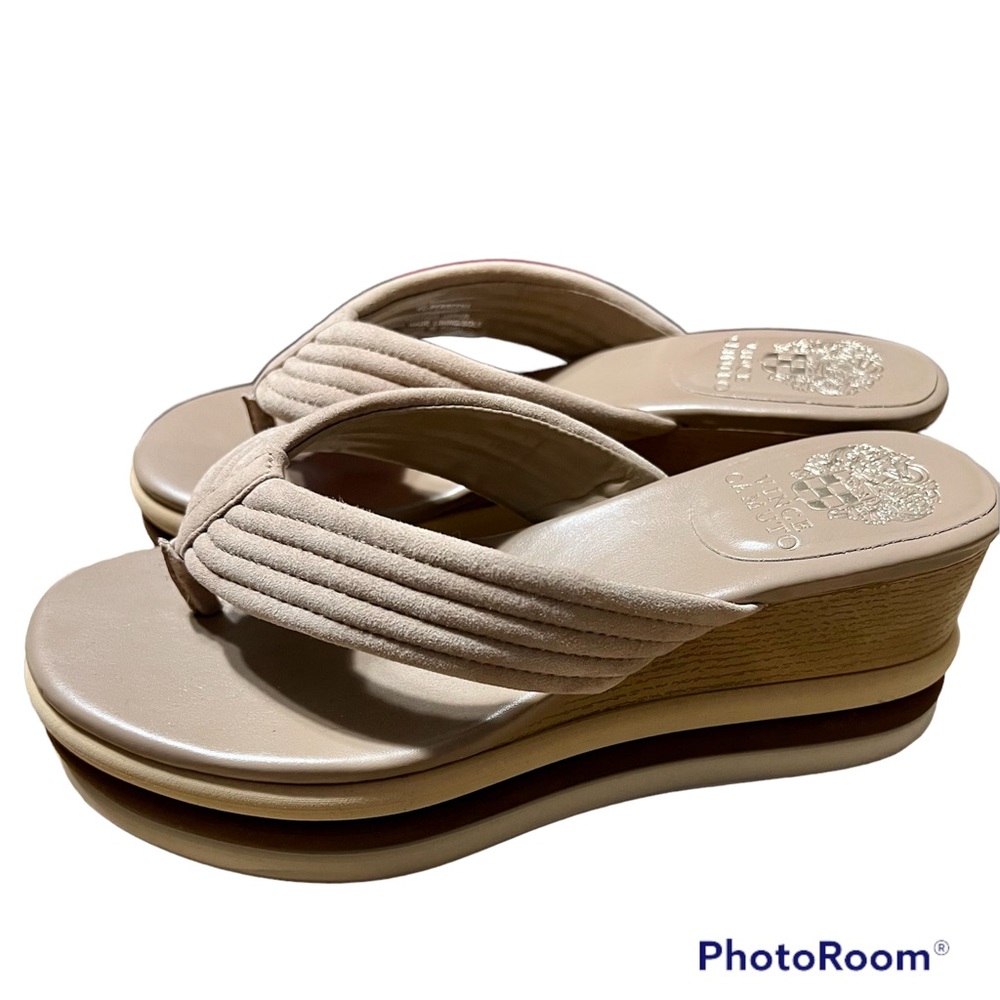Vince Camuto-Perseena Thong Wedge Sandal Beige/Tan/Brown 7.5